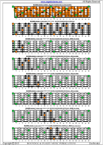 BCAGED octaves C major scale box shapes : entire fretboard intervals